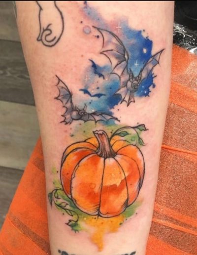 bats and pumpkin tattoo