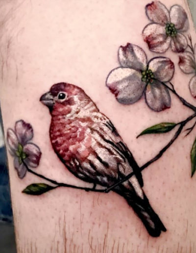 bird and dogwood flowers tattoo