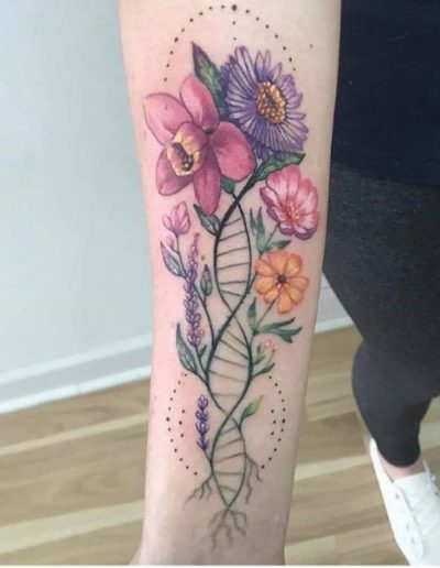 double helix and flowers tattoo